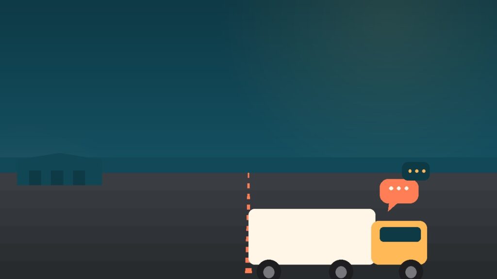 LKW-Fahrer Deutschkenntnisse - LKW auf der Autobahn mit Sprechblasen-Symbol